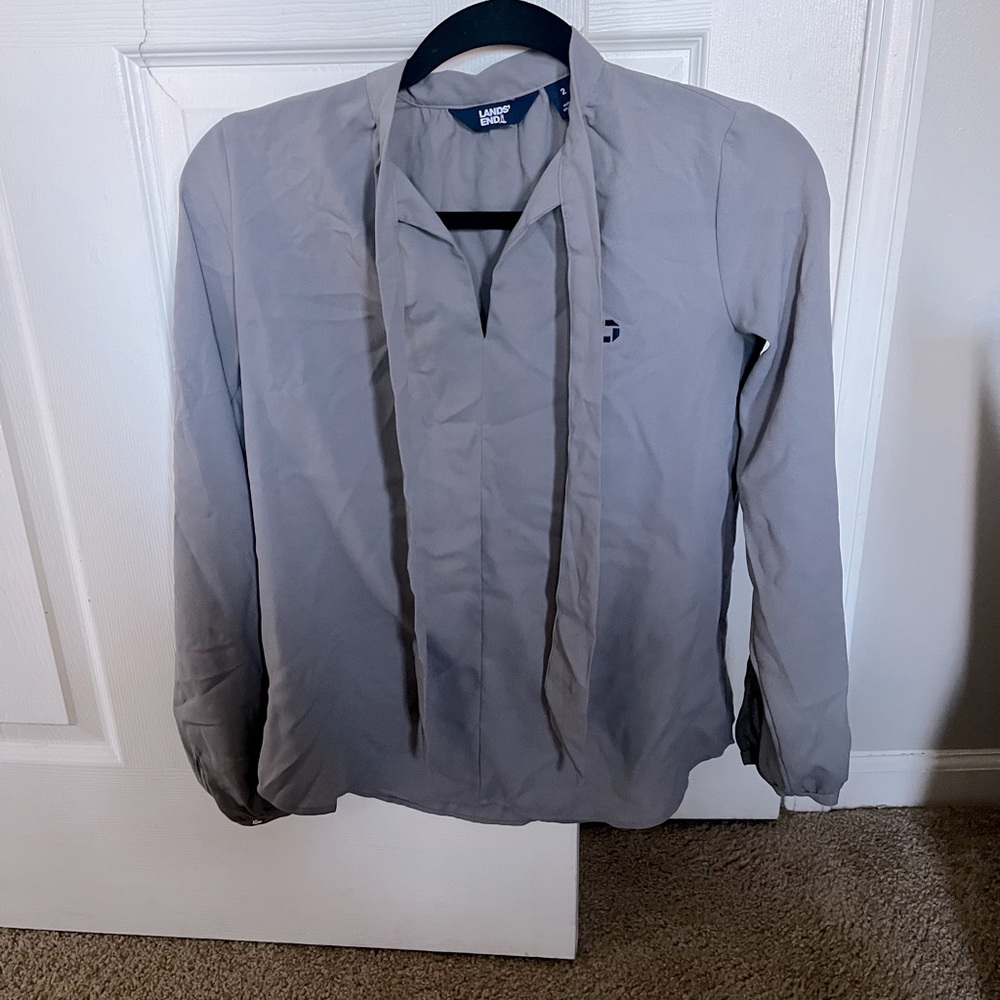 Chase Lands End Women's Polyester Crepe Long Sleeve Tie Neck